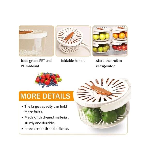 Large Multifunctional Fruit Washing Bowl with Lid Fruit Strainer Container Drain - Picture 4 of 9